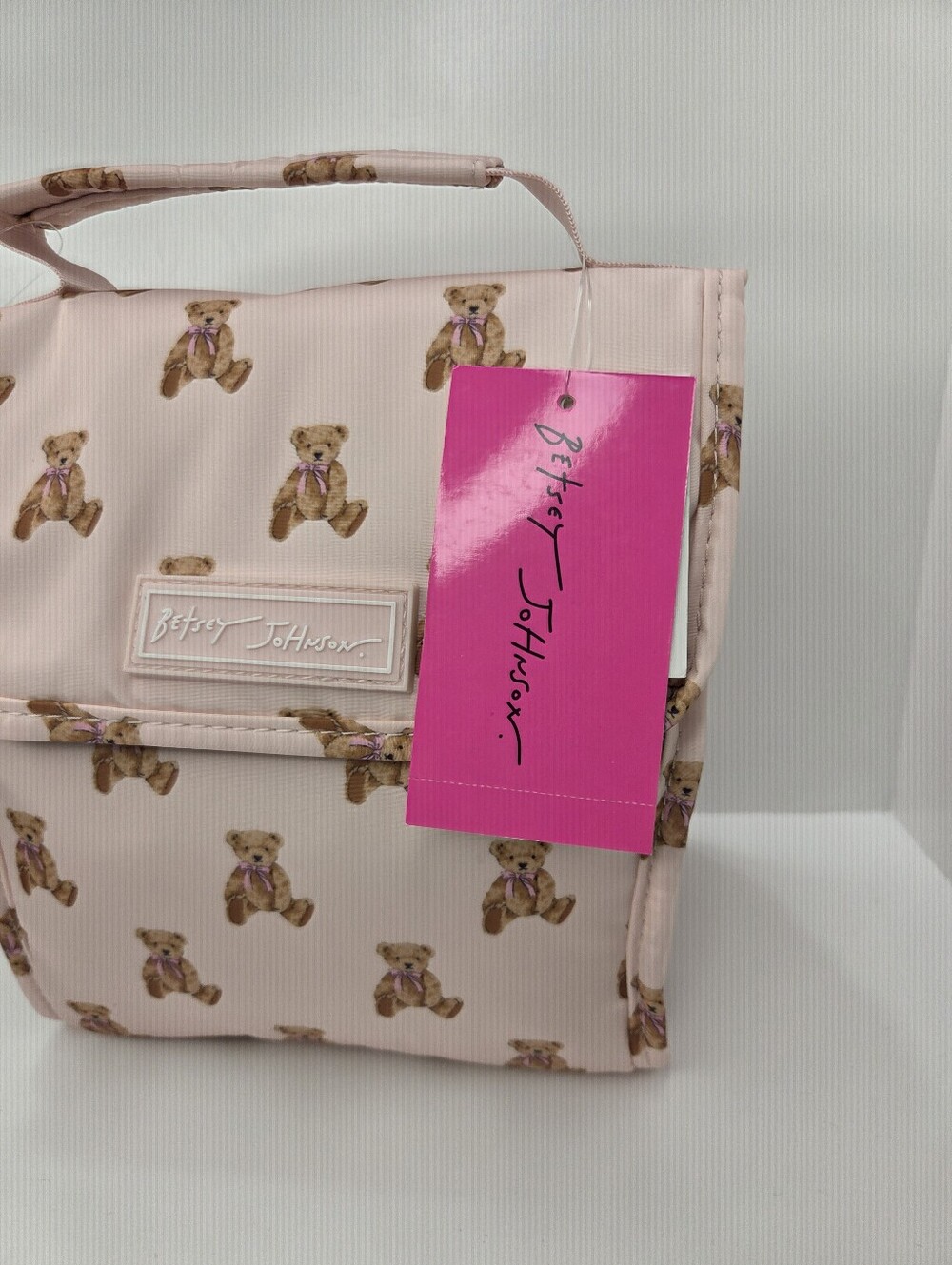 🧸▪️ Betsey Johnson ▪️light Pink Teddy Bear Print Flap Lunch tote Bag - Picture 2 of 6